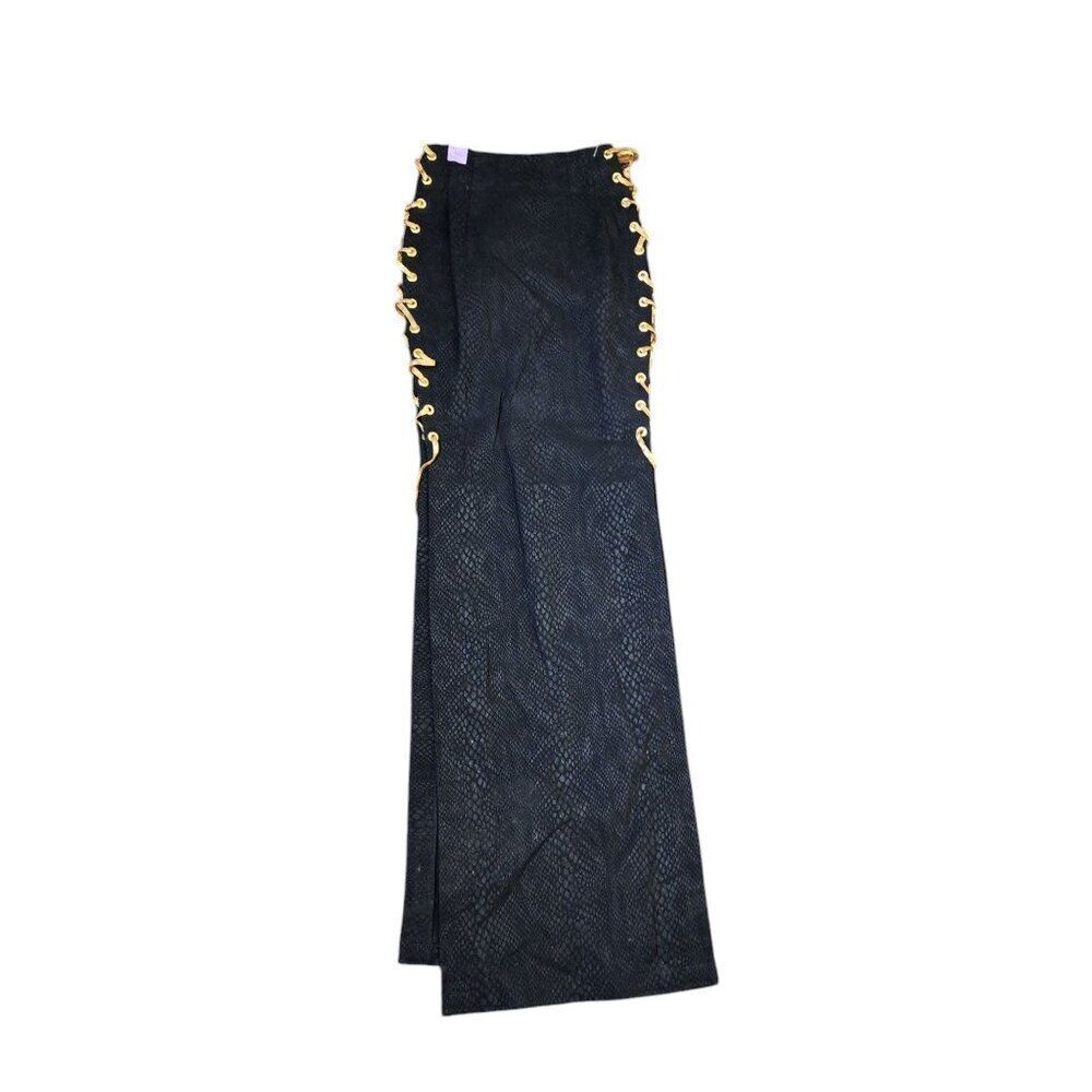 Vintage Custom Snake Lace Up Pencil Maxi Skirt Womens Size XXS Black